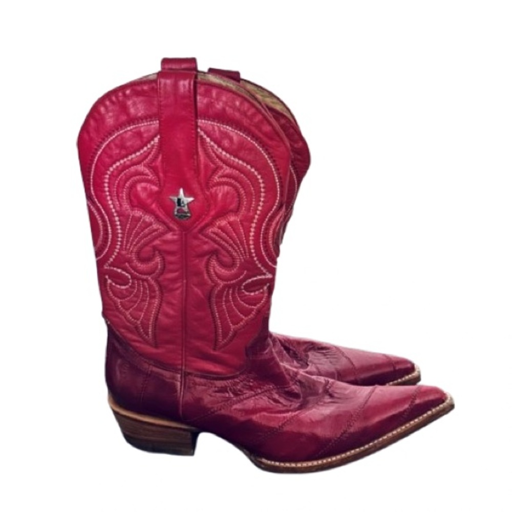Los Altos Eel Leather 7.5 Men (9 Women) Red Western Cowboy Boots Red Cowgirl